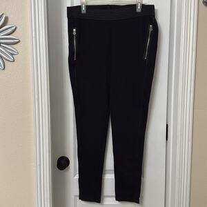 H&M black skinny legging pants silver zipper detail size L